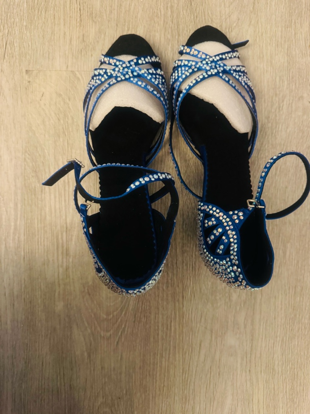 Blue Rhinestone Dance Heels Size 11 Strappy Ankle Strap - Picture 6 of 7